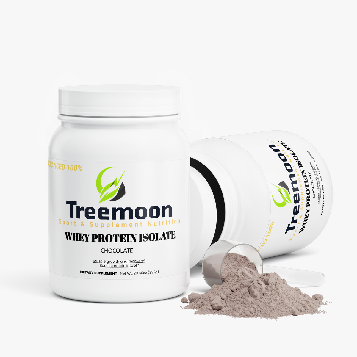Treemoon chocolate whey protein isolate container detail